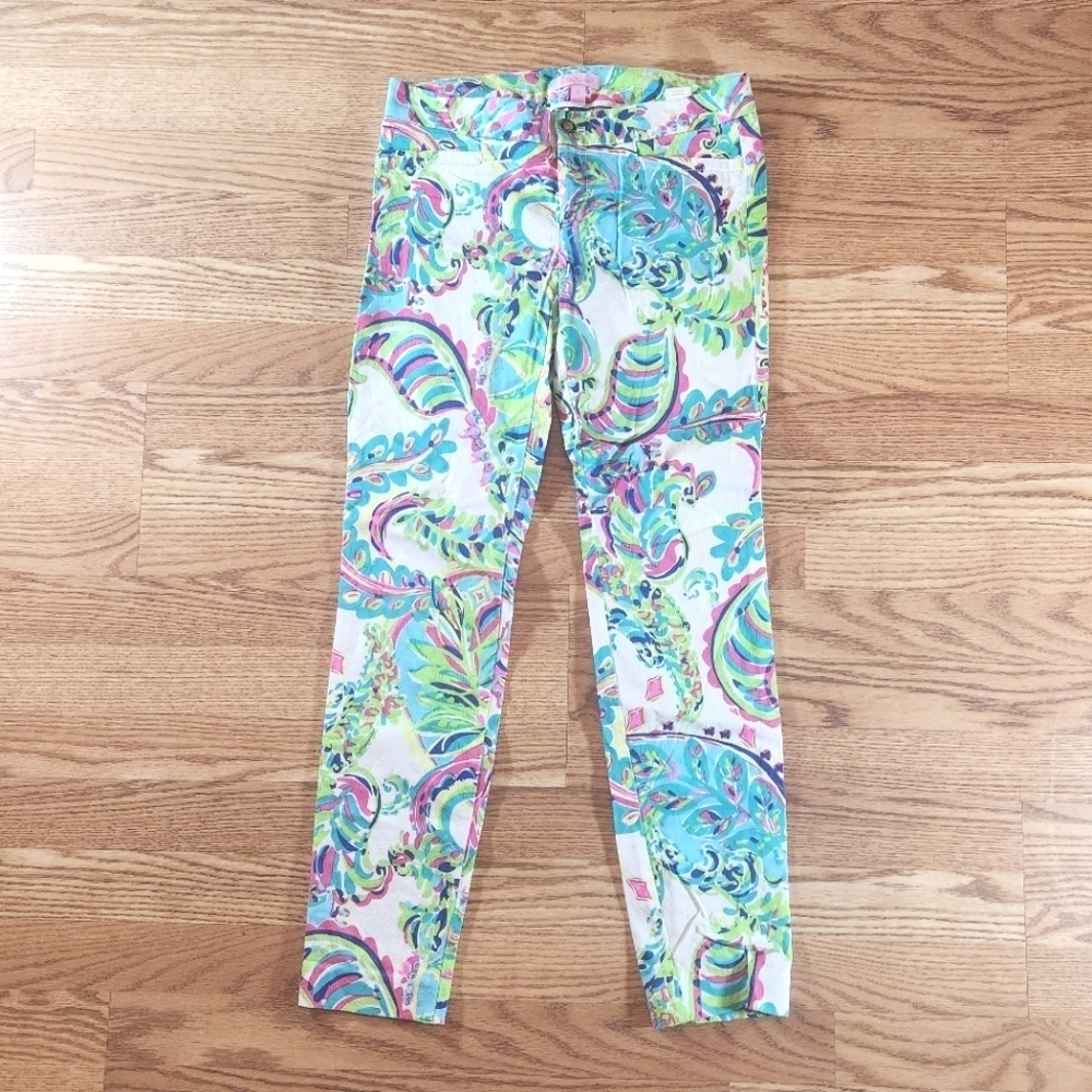 EUC Lilly Pulitzer Kelly Skinny Ankle Pants In White Toucan Play Print, Size 2